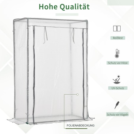 Valge terasest kilekasvuhoone PE-võrkkile ja uksega, 100 × 50 × 150 cm