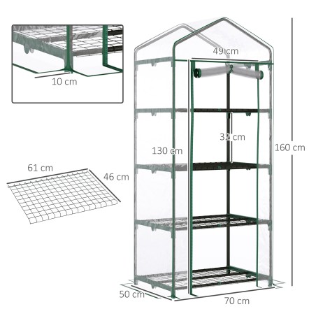 4 riiuliga läbipaistev minikasvuhoone, 70 × 50 × 160 cm