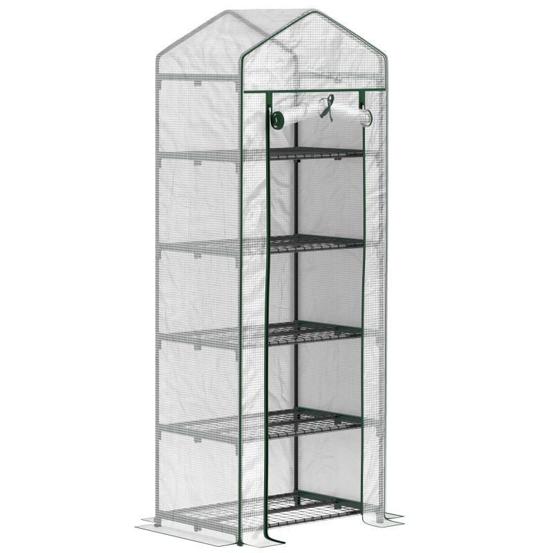 Valge terasest ja plastist minikasvuhoone, 69 × 49 × 193 cm