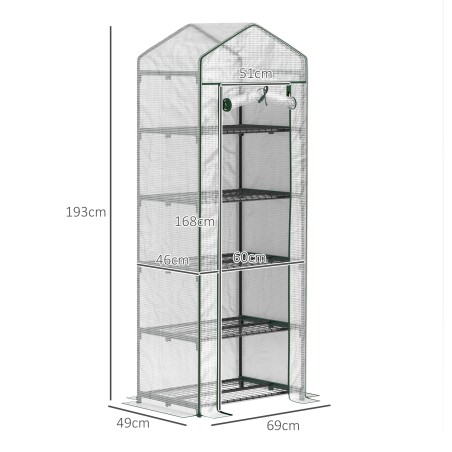 Valge terasest ja plastist minikasvuhoone, 69 × 49 × 193 cm