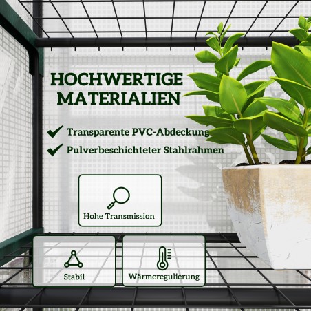Valge terasest ja plastist minikasvuhoone, 69 × 49 × 193 cm