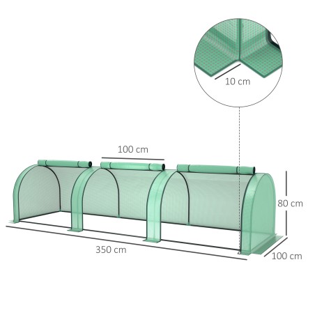 Talvekindel kilekasvuhoone ülesrullitava lukuga uksega, 350 × 100 × 80 cm