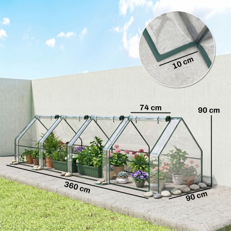 Terasest kilekasvuhoone tõmblukuga aknaga, 360 × 90 × 90 cm, läbipaistev
