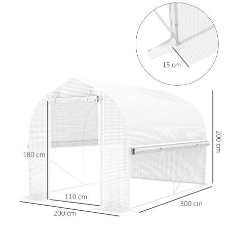 Polütunnelkasvuhoone 3 × 2 × 2 m, ülesrullitavate külgseintega, valge
