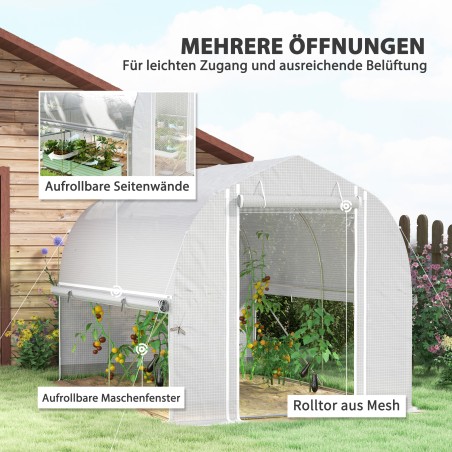 Polütunnelkasvuhoone 3 × 2 × 2 m, ülesrullitavate külgseintega, valge