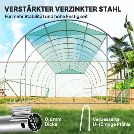 Käidav tunnelkasvuhoone plastikkatte ja terasraamiga, roheline