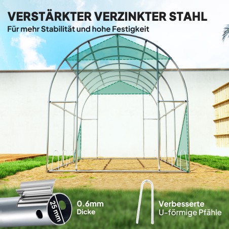 Käidav tunnelkasvuhoone plastikkatte ja terasraamiga, roheline