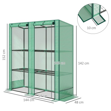 3-tasandilise riiuliga kaasaskantav minikasvuhoone, 144 × 48 × 152 cm, roheline
