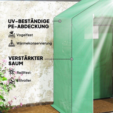 Riiulitega minikasvuhoone, UV-kindel, võrguakna ja lukuga uksega, roheline