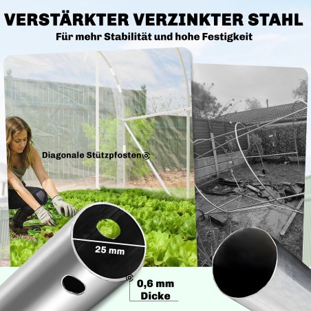 Läbipaistev polütunnelkasvuhoone tsingitud terasraami ja UV-kindla PE-kattega