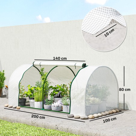 Talvekindel terasraamiga kasvuhoone PE-võrkkilega 200 × 100 × 80 cm valge