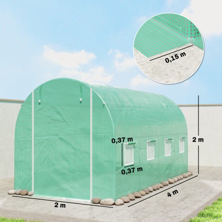 Kasvuhoonekile 4 × 2 m, ukse ja 8 aknaga, UV-kindel polüetüleen, roheline