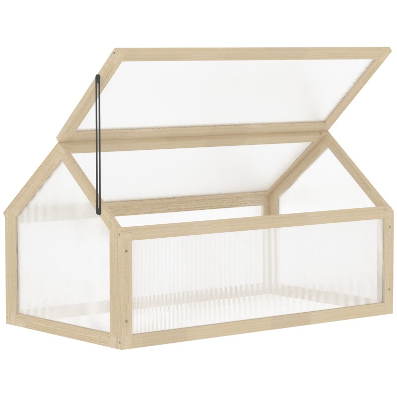 Puidust minikasvuhoone polükarbonaatpaneelide ja ventilatsiooniavaga, 90 × 52 × 49,5 cm