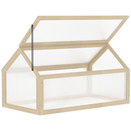 Puidust minikasvuhoone polükarbonaatpaneelide ja ventilatsiooniavaga, 90 × 52 × 49,5 cm
