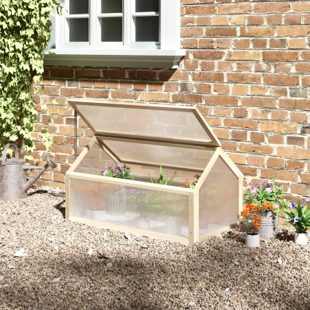 Puidust minikasvuhoone polükarbonaatpaneelide ja ventilatsiooniavaga, 90 × 52 × 49,5 cm