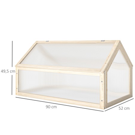 Puidust minikasvuhoone polükarbonaatpaneelide ja ventilatsiooniavaga, 90 × 52 × 49,5 cm