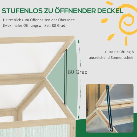 Puidust minikasvuhoone polükarbonaatpaneelide ja ventilatsiooniavaga, 90 × 52 × 49,5 cm