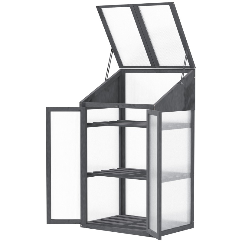 Puitraamiga minikasvuhoone akna, topeltukse ja 3 riiuliga, hall 70 × 50 × 120 cm