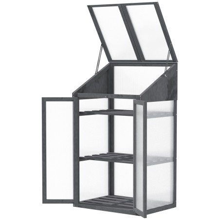 Puitraamiga minikasvuhoone akna, topeltukse ja 3 riiuliga, hall 70 × 50 × 120 cm