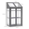 Puitraamiga minikasvuhoone akna, topeltukse ja 3 riiuliga, hall 70 × 50 × 120 cm