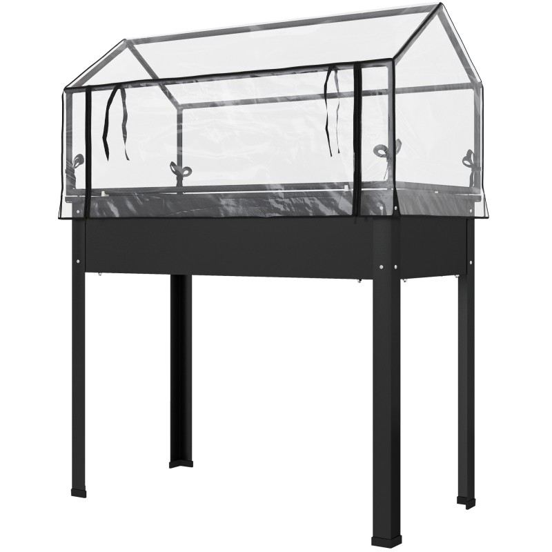 Kõrgpeenar kasvuhoonekatuse ja äravooluavadega, 100 × 48 × 124 cm, must