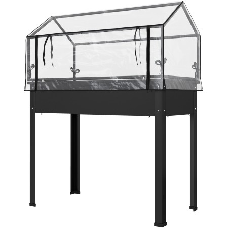 Kõrgpeenar kasvuhoonekatuse ja äravooluavadega, 100 × 48 × 124 cm, must