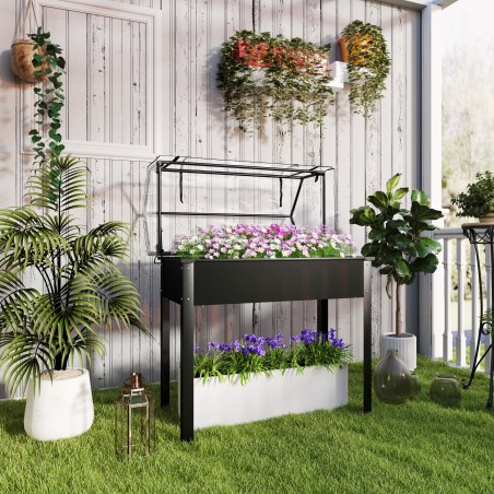 Kõrgpeenar kasvuhoonekatuse ja äravooluavadega, 100 × 48 × 124 cm, must