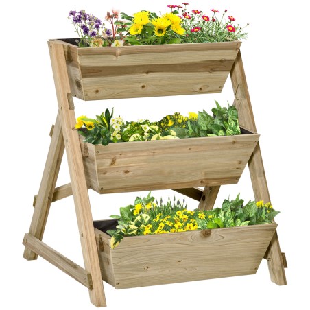 Puidust taimeriiul 3 riiuliga, naturaalne, 71 × 61 × 77 cm