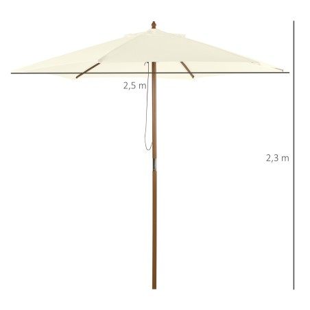 Bambusest päikesevari köiemehhanismiga, Ø 250 cm, valge