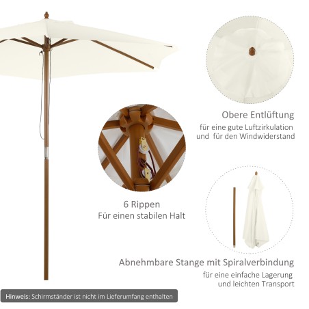 Bambusest päikesevari köiemehhanismiga, Ø 250 cm, valge