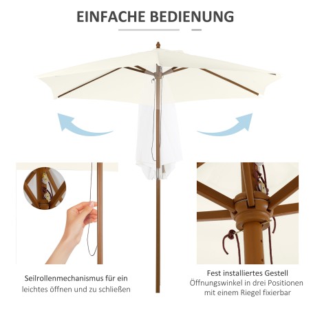 Bambusest päikesevari köiemehhanismiga, Ø 250 cm, valge
