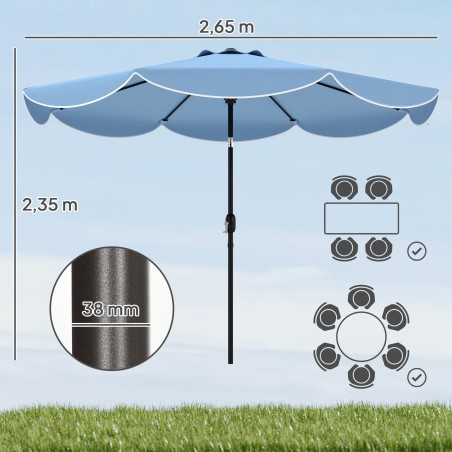 Ümmargune päikesevari 3 asendisse kallutatava mehhanismi ja vändaga, Ø265 × 235 cm, helesinine