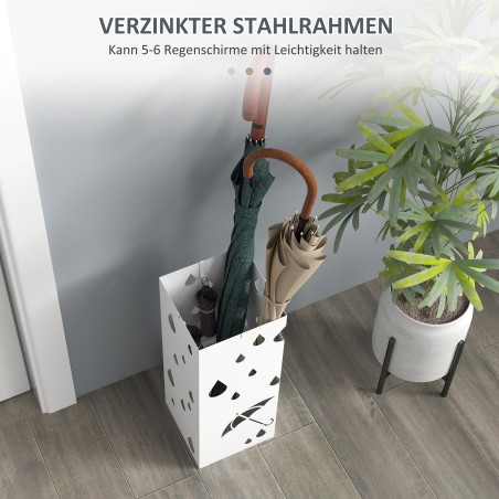 Terasest vihmavarjuhoidik 4 konksu ja tilkumisalusega, valge