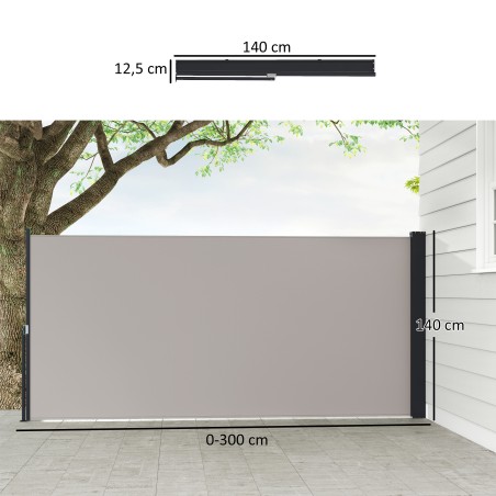 Külgmarkiis privaatsuse tagamiseks, 3 × 1,4 m, helehall