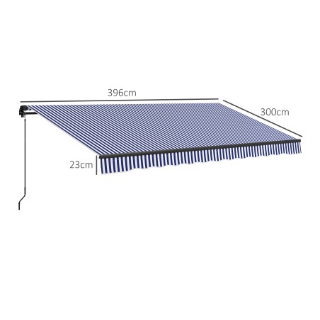Ilmastikukindel terrassimarkiis käsivändaga, sinine ja valge, 396 × 300 cm