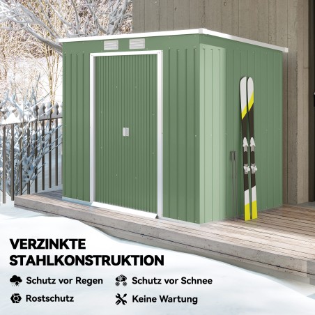 Tööriistakuur ventilatsiooniakende ja lükandustega, tsingitud terasest, 213 × 130 × 159 cm, roheline