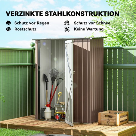 Terasest tööriistakuur kaldkatuse ja lukustatava uksega, pruun, 142 × 86 × 189 cm
