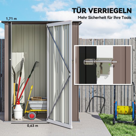 Terasest tööriistakuur kaldkatuse ja lukustatava uksega, pruun, 142 × 86 × 189 cm
