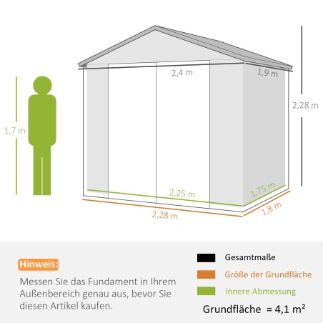 Ventilatsiooniaknaga aiakuur, plastik ja metall, 240 × 190 × 180/228 cm, hall