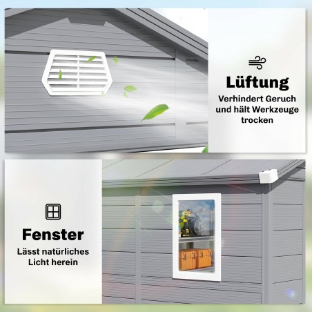 Ventilatsiooniaknaga aiakuur, plastik ja metall, 240 × 190 × 180/228 cm, hall