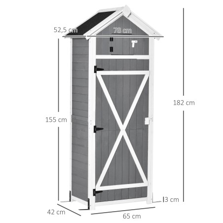 Puidust aiakapp tööriistadele, ukse ja viilkatusega, hall 78 × 52,5 × 182 cm