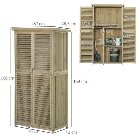 Puidust aiakapp lukustatavate ustega ja viilkatusega, 87 × 46,5 × 160 cm