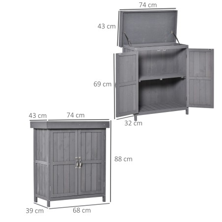 Hall ilmastikukindel aiakapp topeltukse ja 2 riiuliga 74 x 43 x 88 cm