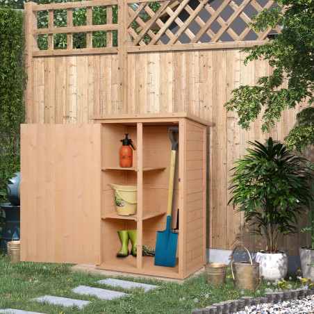 Ilmastikukindel tööriistakuur riiulitega, naturaalne puit, 75 × 56 × 115 cm