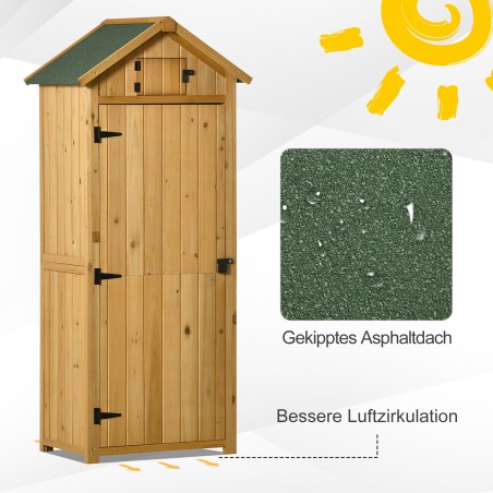 Puidust aiakapp riiulite, akna ja asfaltkatusega, kollane-roheline