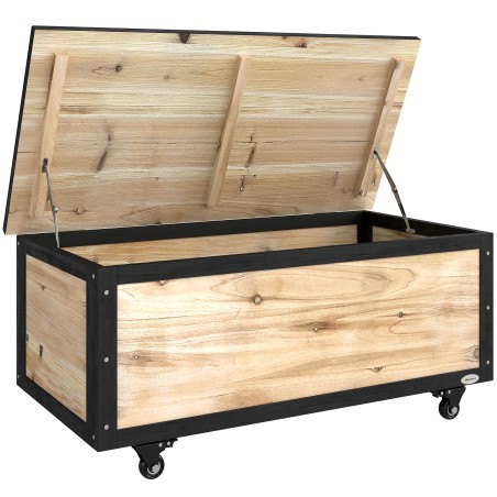 Aia hoiukast, 121 l, 2 ratast, ilmastikukindel, naturaalne puit, 100 × 50 × 43 cm