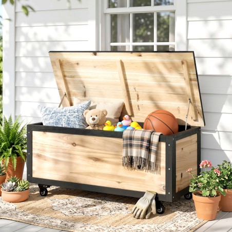 Aia hoiukast, 121 l, 2 ratast, ilmastikukindel, naturaalne puit, 100 × 50 × 43 cm