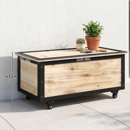 Aia hoiukast, 121 l, 2 ratast, ilmastikukindel, naturaalne puit, 100 × 50 × 43 cm