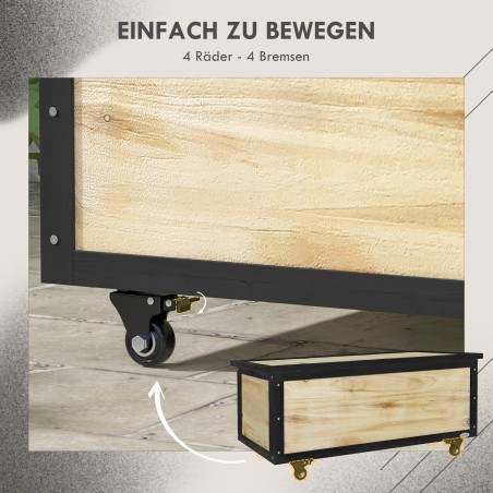 Aia hoiukast, 121 l, 2 ratast, ilmastikukindel, naturaalne puit, 100 × 50 × 43 cm
