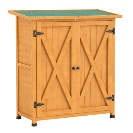 Ilmastikukindel puidust aiakapp 2 uksega, kollane, 110 × 55 × 117 cm